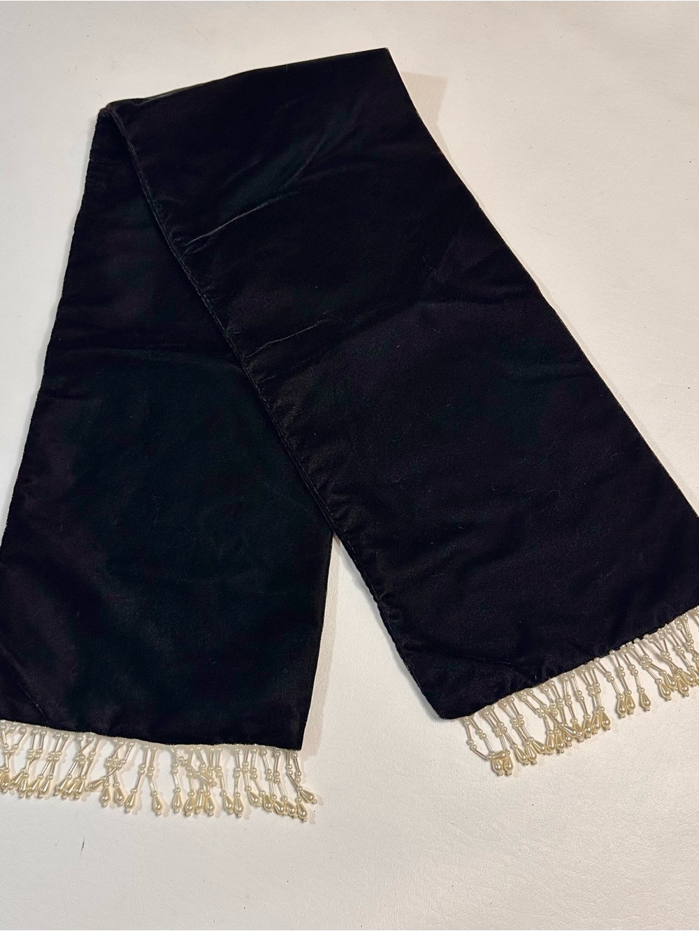 Vintage black velvet and pearl scarf
